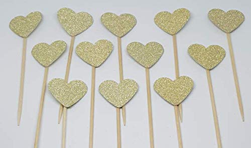 EliteKoopers 12 Pcs Glitter Heart Shape Cupcakes Toppers Party Decoration Food Flags