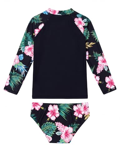 Image of Girls Swimsuit Long Sleeve Rush Guard Bathing Suit Swimwear with Bikini Bottom Sun Protection