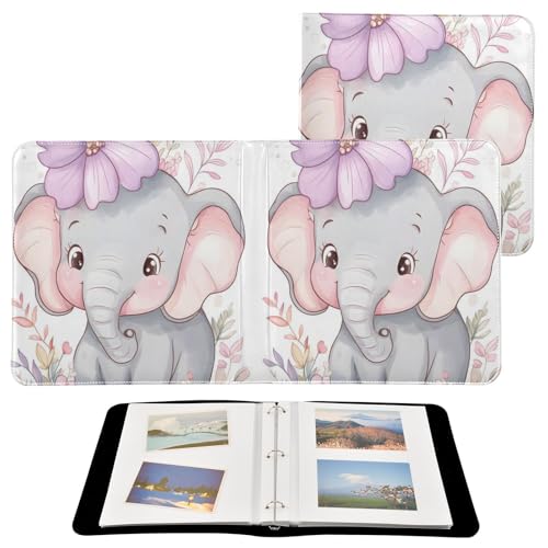 Álbum de Fotos Autoadhesivo con Cubierta de Cuero Sintético, Diseño de Elefante y Flores Moradas, para Álbum DIY, Bodas, Aniversarios y Recuerdos Familiares miniatura 2