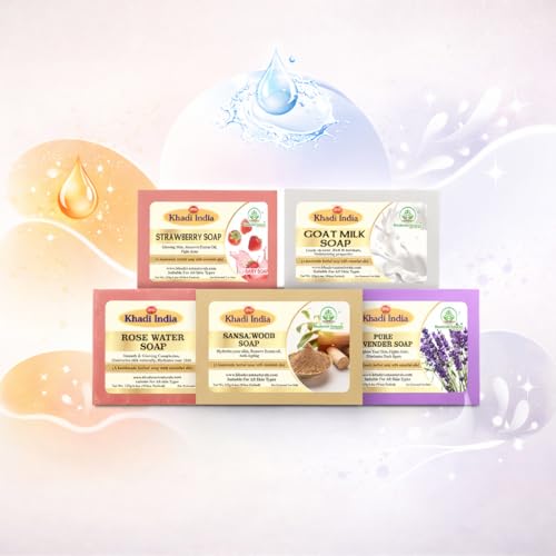 Image of Khadi Organic and Natural Handmade Bathing Soap for Men & Women | Assorted Herbal & Chemical-Free Face and Body Soap for Gentle Cleansing & Healthy Skin (Assorted Natural Bath (Pack of 5))