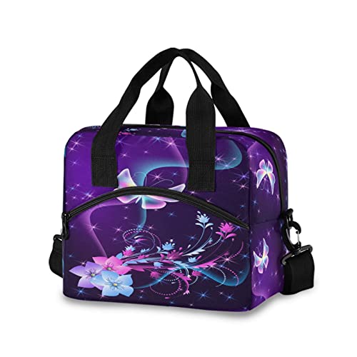 Butterfly Purple Insulated Lunch Bag Reusable Lunch Tote Bag Lunch Box for Women Men Adult Cooler Bag with Adjustable Shoulder Strap Leakproof for Work School Picnic