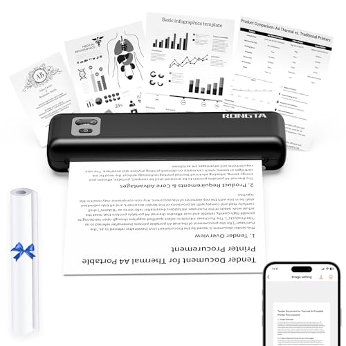 Rongta Portable Printers Wireless for Travel,Thermal Inkless Printer for School/Office/Home Use, Support 8.5x11 US Letter&A4 Thermal Paper, Compatible with Android,iOS & Laptop (Black)