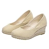 AYziemezm Women's Espadrille Slip On Loafers Platform Wedge Sandals Summer Walking Shoes Rounded Toe Heels Shoe Comfortable Breathable Slip On Shoe Comfortable Wedge Pumps Shoes