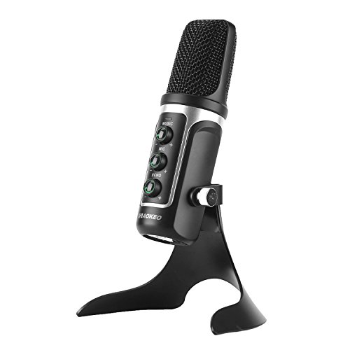 Aokeo Warrior USB Condenser Microphone with Echo Effect, Compatible with Laptop, Windows Computers, MacBook for Recording, YouTube, Podcasting, Skype, Chatting, Streaming, Twitch, PUBG, Etc(Silver)