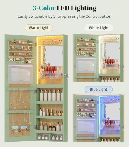 Image of Vlsrka LED Mirror Jewelry Cabinet, Over Door /Wall Mounted Jewelry Organizer