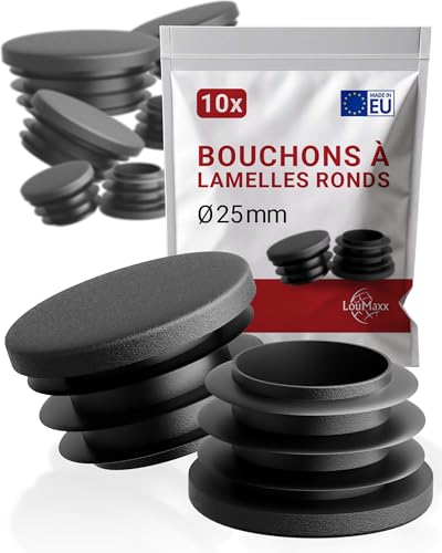 LouMaxx - LouMaxx Lot de 10 bouchons à lamelles ronds - 25 mm - Noir - Pour tube de 25 mm - Bouchons de tube ronds en plastique robuste - Pour une protection parfaite
