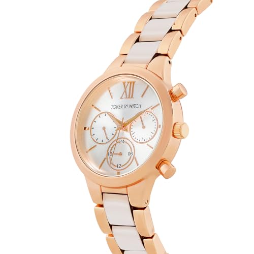 Image of Joker & Witch Clara Royale White and Rose Gold Dual-Tone Watch with a Classic Silver Dial for Women