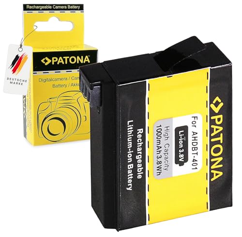 PATONA Batería reemplazo para GoPro AHDBT 401 1000mAh Compatible con Hero 4 4Plus 4+ Black Silver White Music Surf Edition HERO4 HERO4+ AHDBT401 AHDBT 401 335 06532 000
