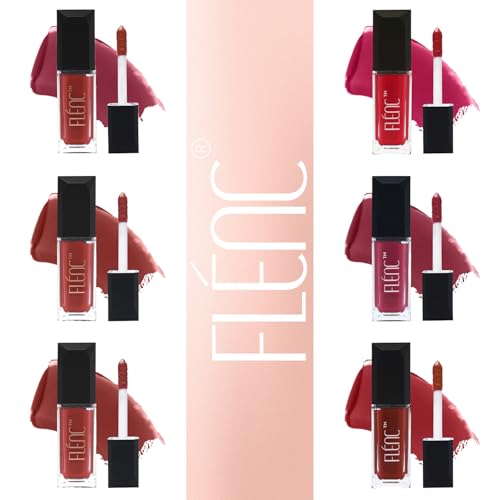Image of FLENC Velvet Matte Liquid Lipstick Set (6 Colors) | 16 Hours Long Lasting, Smudge Proof, Lightweight Hydrating Lip Color | Nude, Pink & Red Shades | Luxury Gift Set for Women
