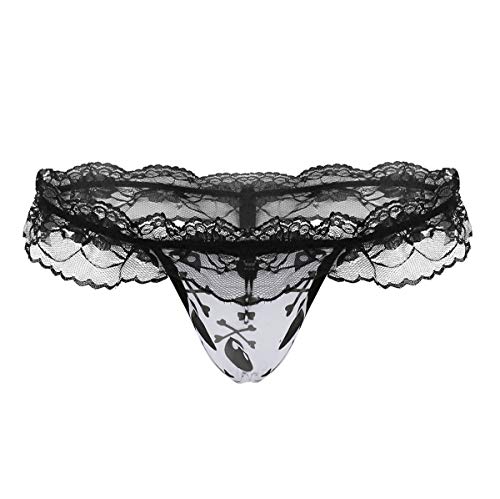 Alvivi Men's Sissy Pouch Bikini G-String Thong Mens Ruffle Lace Low Rise Backless T-Back Underwear White Large Alvivi Men's Sissy Pouch Bikini G-String Thong Mens Ruffle Lace Low Rise Backless T-Back Underwear White Large