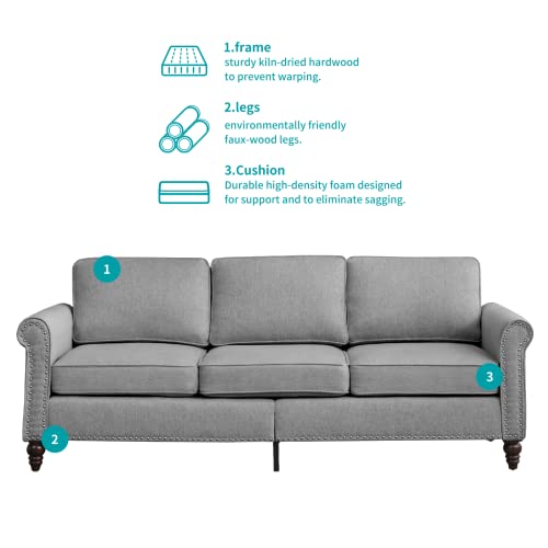 Balus Sofa Couches For Living Room, Modern Linen 3-Seater Sofa, Comfy Sofa With 5.9" Thicken Cushion For Living Room/Office/Bedroom/Apartment, Light Grey #TOP4