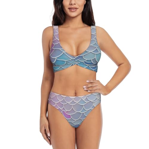 Conjunto de bikini colorido con escamas de sirena para natación, piscina, playa, vacaciones, deportes acuáticos, esencial, Negro, XXL
