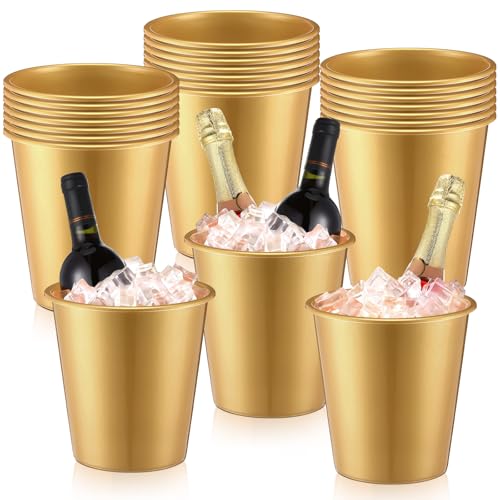 Layhit 24 Packs Plastic Ice Buckets for Parties 3 Liters Wine Bucket Portable Ice Holder Disposable Wine Cooler for Party Wedding Party Beverage Champagne Soda and Beer(Gold)