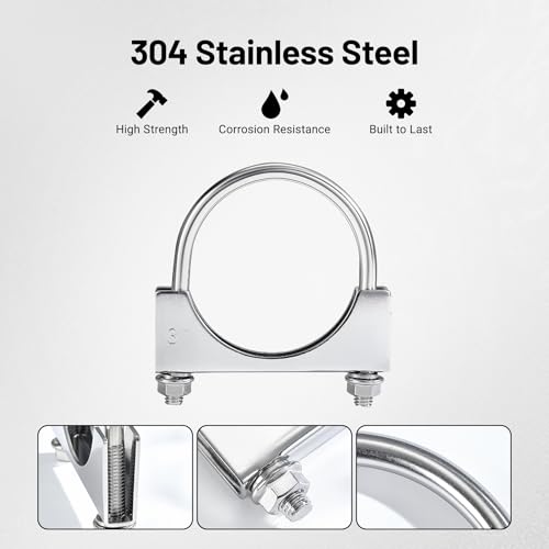 Image of EVIL ENERGY 3 inch Heavy Duty U Bolt Exhaust Clamp, 3 Inch Stainless Steel U Muffler Clamps, Saddle Style, 2PCS