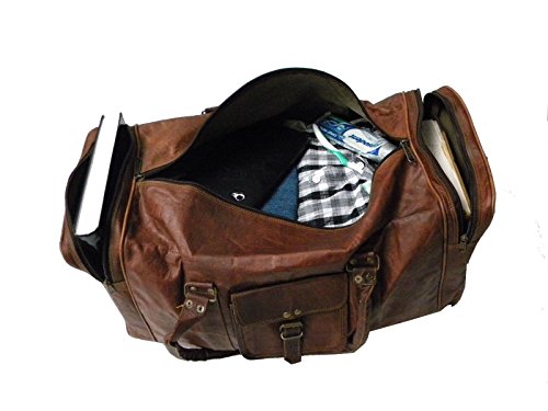 24" Men'S Genuine Leather Jeans Duffle Travel Overnight Gym Bag Big Brown4