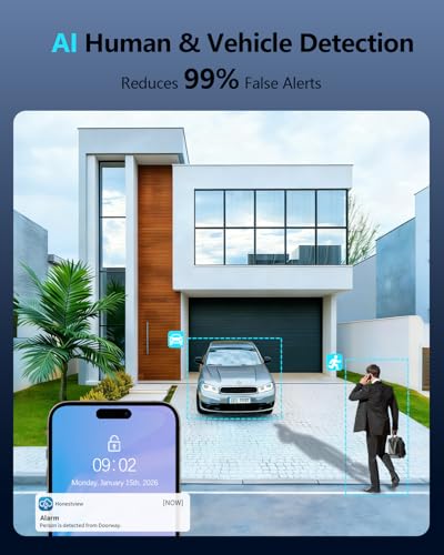 Image of (2026 Update) 4K PoE Security Camera System w /PIR & AI Human Detection, 8CH NVR w / 4TB HDD, 4 Cameras, 130 Ultra Wide Angle, 120-Day Recording, 2-Way Audio, Remote Control, No Monthly Fee