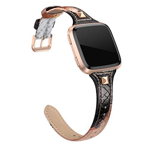 SWEES Leather Bands Compatible with Fitbit Versa 2 / Fitbit Versa Lite & SE/Fitbit Versa, Slim Thin Genuine Leather Replacement Strap for Versa Women (5.5