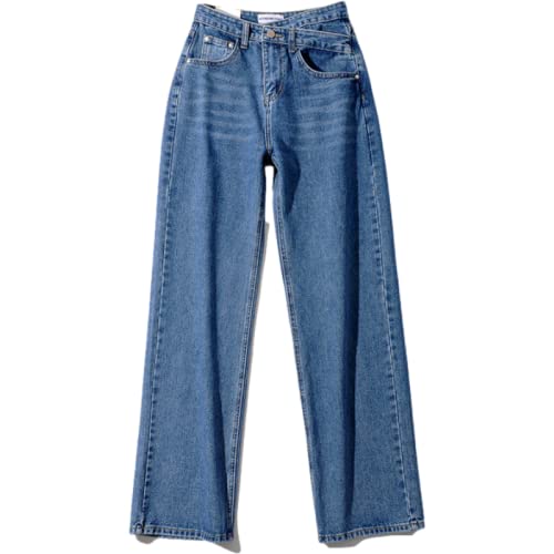 Xenwang Mode féminine européenne et américaine de Printemps lavée, Pantalon de vadrouille à Jambe Droite à Taille croisée Jeans Pantalons Mode XS Cover