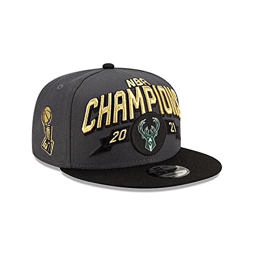 New Era Men Milwaukee Bucks 2021 Finals Champions Locker Room 9FIFTY Snapback Adjustable 950 Hat - Gray/Black