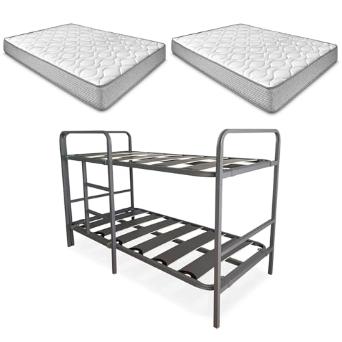Duérmete Online - Pack Litera Metálica Reforzada Completa + 2 Colchones Viscoelásticos Modelo Marko Reversible, 90x190