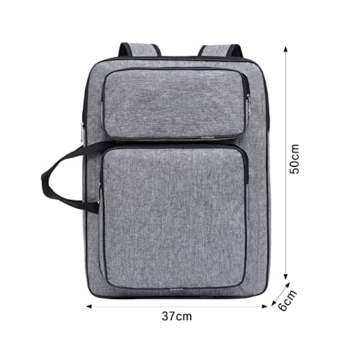 Image of 8K Artist Portfolio Carry Backpack Case Versatile Art Bags Waterproof Adjustable Drawing Board Backpack Art Storage Bags for Artworks Painting Drawing Sketching 19.7 inch x 14.6 inch x 2.4 inch (Gray)