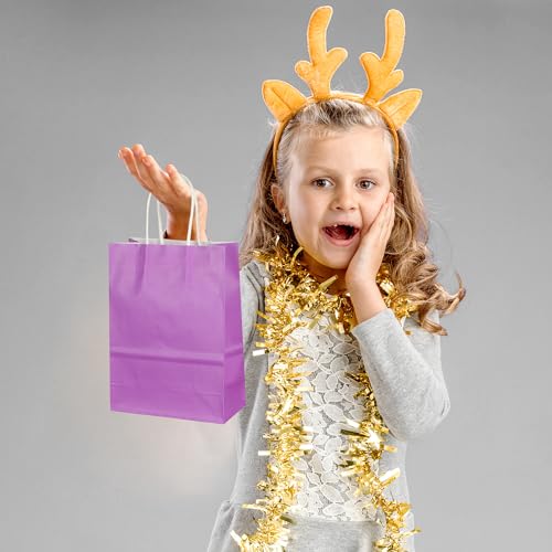 Image of BLEWINDZ 32Pcs Small Paper Gift Bags with Tissues, Purple Party Favor Bags with Handles, 8.7 inch Goodie Bag for Birthday, Shopping, Party Supplies