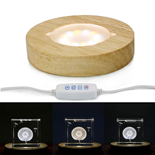 Mintso Wood LED Dimming Display Base for Glass Crystal,4 Inch White/Warm Lighted