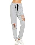 SweatyRocks Women's Ripped Pants Drawstring Yoga Workout Sweatpants Heather