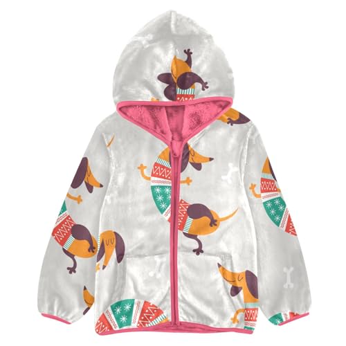 OTVEE Christmas Cartoon Dogs Dachshund Kids Hoodie Jacket Fall Spring Full Zip Warm Outwear Coat