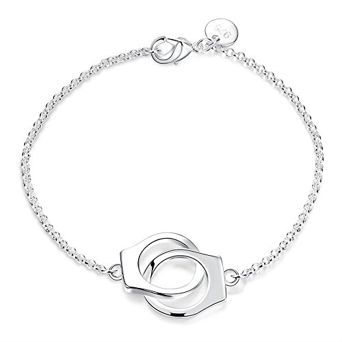 Fashion Jewelry 925 Sterling Silver Handcuff Chain Bracelet Partners in Crime Best Friends Bracelet - Main Image