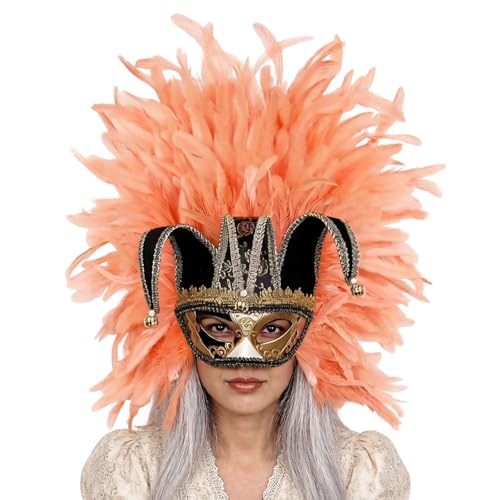 Masque traditionnel demi-visage Halloween loup de fête avec plumes élégant