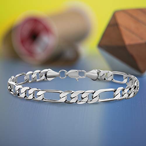 Nautica 1.8Mm 7.5 Inch Figaro Chain Bracelet For Men Or Women In Rhodium Plated Brass #TOP1