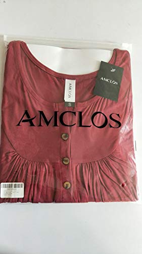 AMCLOS Womens Solid Tops V Neck T-Shirts Swing Ruffle Blouses Button up Tunic Casual Flowy Loose Long Sleeve(Wine Red,XL)