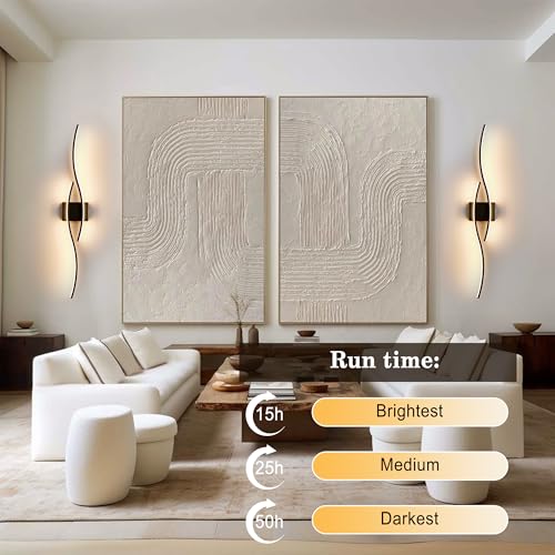 Image of KARTOOSH Wireless Wall Sconces Set of 2, Dimmable LED Sconce with Remote | Battery Operated Wall Sconce with 3 CCT Night-Light Timer Memory Modern Wall Sconces for Living Room, Hallway, Bedroom