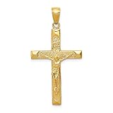 Solid 14k Yellow Gold Cross Pendant Crucifix Charm - 38mm x 20mm