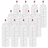 12 Pack 8 oz 240 ml Plastic Squeeze Condiment Bottles with Scale & Red Tip Cap,BPA-Free Squirt Bottles for Cookie Decorating,Sauces,ketchup,Salad,Arts and Crafts!