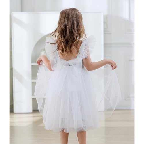 Image of Tutu.kk Toddler Girls Vintage Party Dress Ruffled Sleeve A-Line Tulle Flower Girl Dresses for Wedding,Birthday