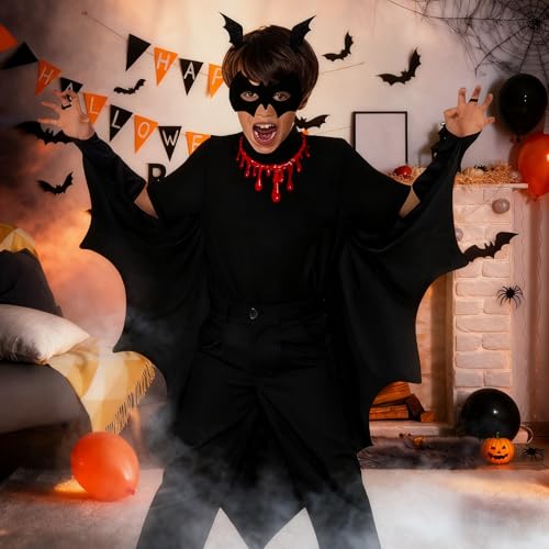 YFaith Disfarce infantil de morcego de Halloween, 117 cm, fantasia de morcego longo, decoração de festa de Halloween com punhos, adequado para festas de Halloween, apresentações palco, eventos