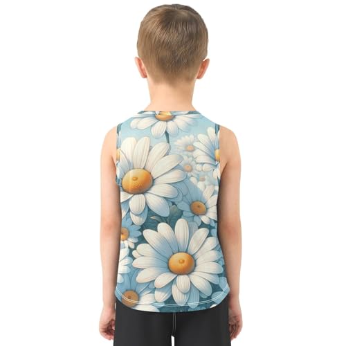 susiyo White Color Daisy Flowers Boys Sleeveless Tank Top Girls Athletic T Shirt3