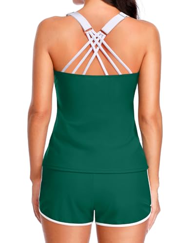 Image of Talisea Women 2 Piece Tankini Swimsuit with Pockets Boy Shorts Modest Bathing Suit Tummy Control Tank Top