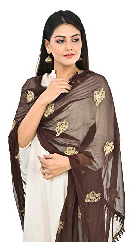 Image of YOUTHQUAKE Golden Patti Embroidered Work Chiffon Dupatta for Womens & Girls with Jaalar Lace