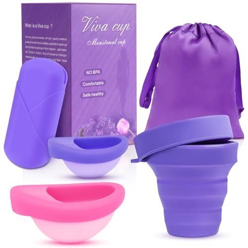 ACWOO Disco Mestruale, 2 Pezzi Dischi Periodici, Coppa Mestruale in Silicone Riutilizzabile con Tazza Sterilizzante Pieghevole e Scatola, Che Può Essere Facilmente Rimosso, per Donne Sport, Nuoto