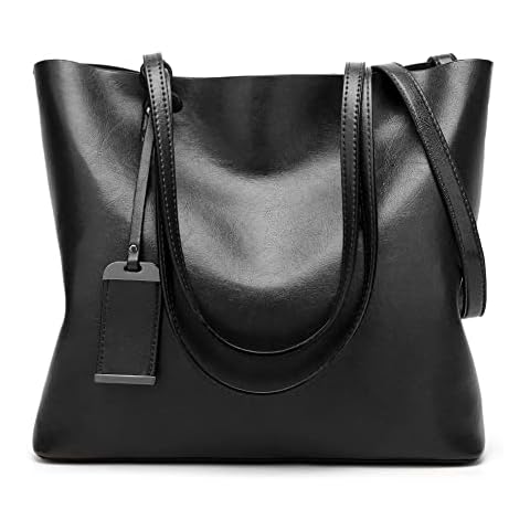 ACNCN Women's Tote Bag Casual Vintage Soft Leather Shoulder Bags Handbag, Cross Body Bag Large Capacity Bags(Black) Cover