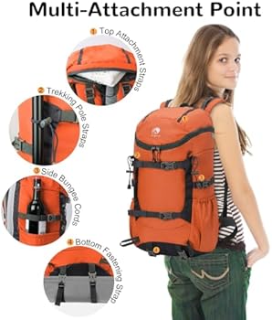 Outplea Wandelrugzak, licht, grote reisrugzak, waterdichte bergrugzak voor kamperen, skiën, wandelen, 30 liter, Oranje