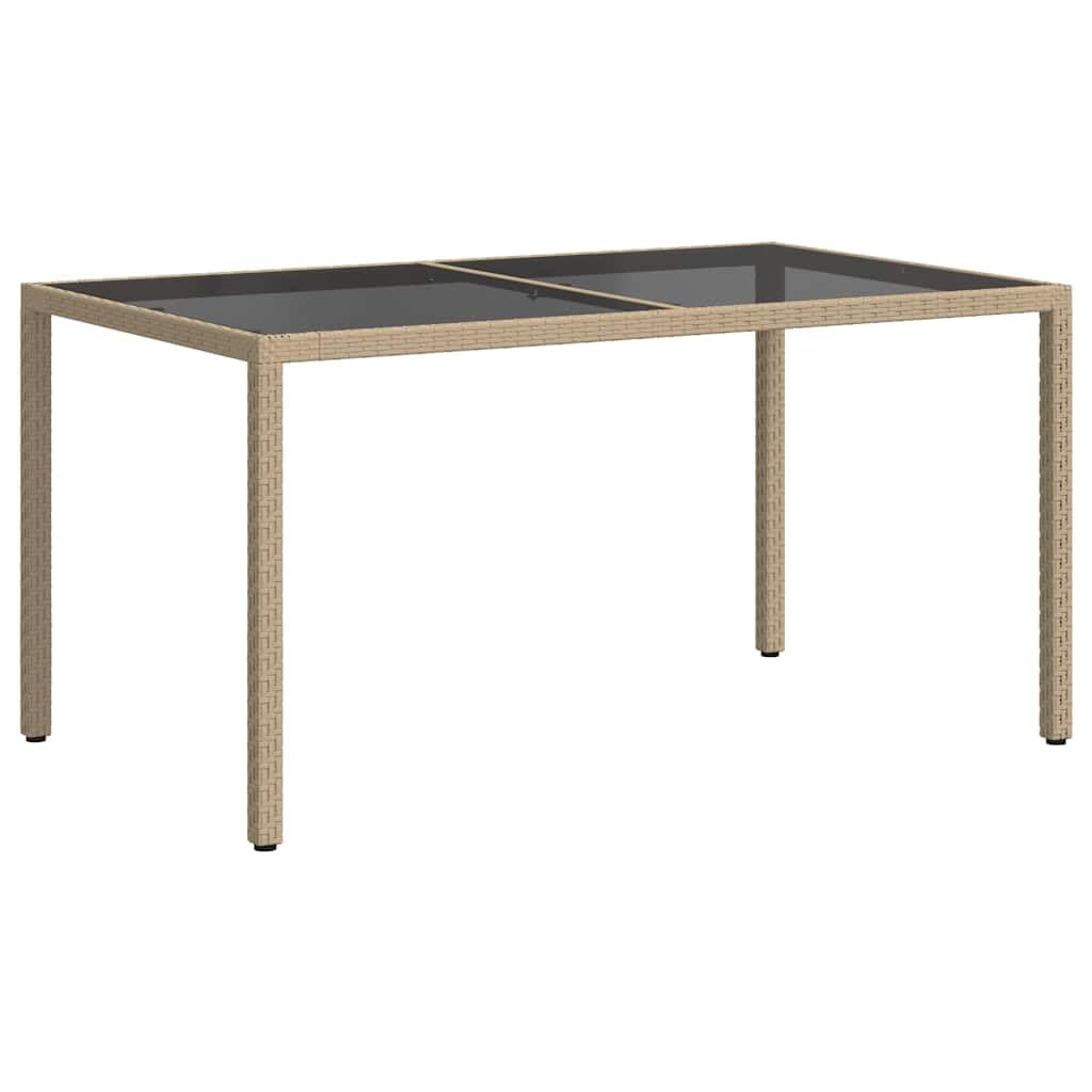 Stół ogrodowy z polirattanu z hartowanego szkła, 150 x 90 x 75 cm, malowana proszkowo rama stalowa, beżowo-czarna, na taras, balkon, do użytku na zewnątrz, łatwy w pielęgnacji i odporny na