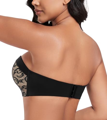 DotVol Push up Lift Women's Bra Seamless Wireless Anti-Slip Strapless brallate with Shape Support(Black Flower,36DD) - Image 2