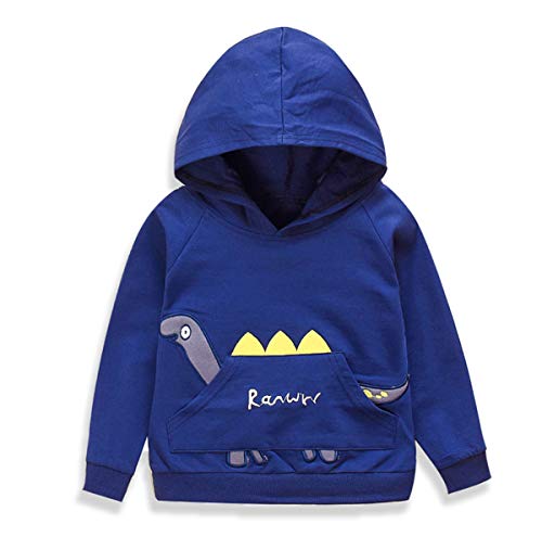 SEVEN YOUNG Unisex Baby Autumn Winter Hooded T-Shirt Infant Boys Girls Dinosaur Christmas Cotton Hoodies with Muff Pockets (Blue, 5-6 Years)