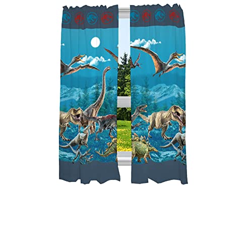 Image of Jurassic World Dominion Kids Room Window Curtain Panels Drapes Set, 82 Inches x 63 Inches, By Franco