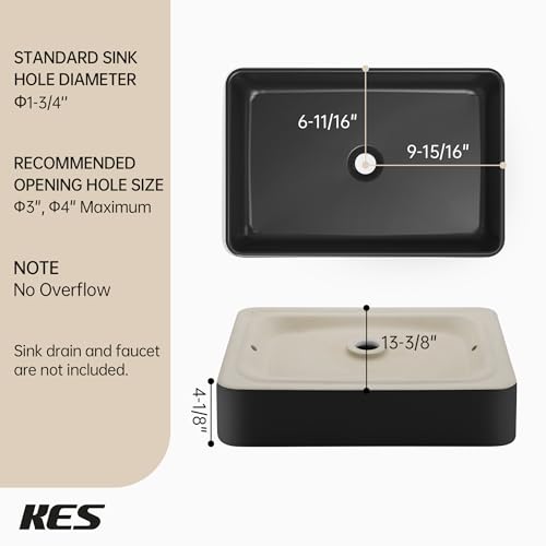 Image of KES Matte Black 20 Inch Bathroom Vessel Sink Above Counter Rectangular Countertop Sink for Cabinet Lavatory Vanity, Ceramic, BVS123S50-BK