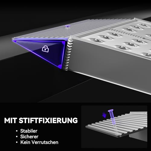 FACHNUO Stabile Aluminium-Rampen 100x30 cm | Laderampe, 680 kg Tragfähigkeit, rutschfest für Schuppen/Rasenmäher | Für Schneefräsen, Motorräder, Crossbikes & ATVs | 2er-Set, Silber